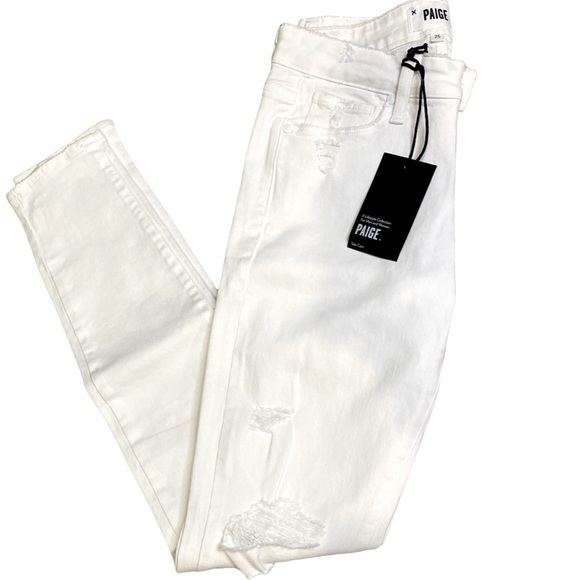 NWT Paige Verdugo Mid Rise Ultra Skinny Jean White Distressed - Picture 4 of 9